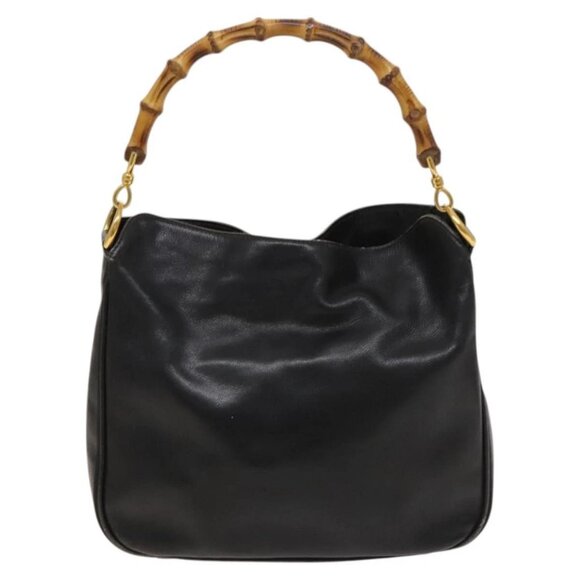 GUCCI Bamboo Shoulder Bag Leather 2way Black Gold - Picture 12 of 16